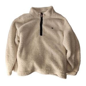 Tommy Hilfiger Cream Sherpa Fleece Quarter Zip Pullover Plus Size